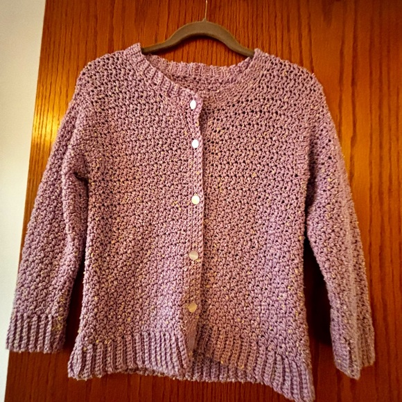 Crocheted girls sized medium  lilac cardigan- handmade - Picture 1 of 3